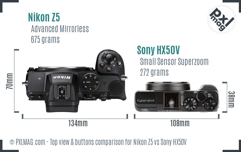Nikon Z5 vs Sony HX50V top view buttons comparison