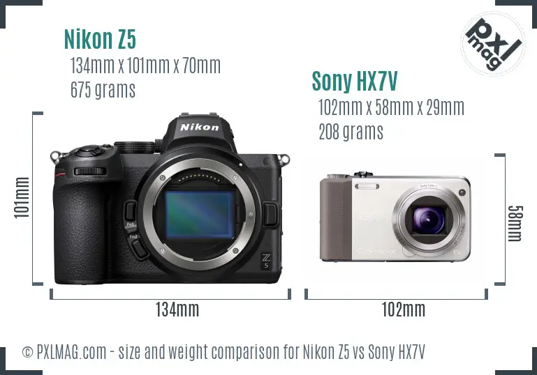 Nikon Z5 vs Sony HX7V size comparison