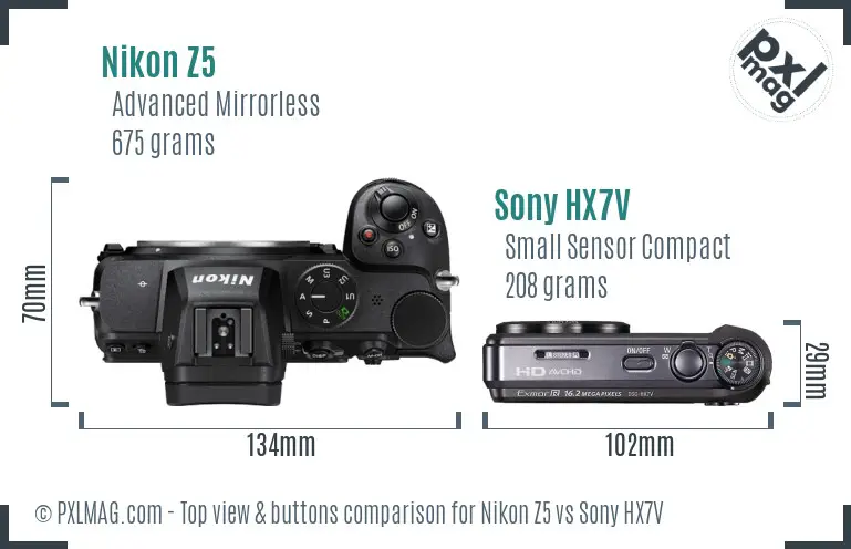 Nikon Z5 vs Sony HX7V top view buttons comparison