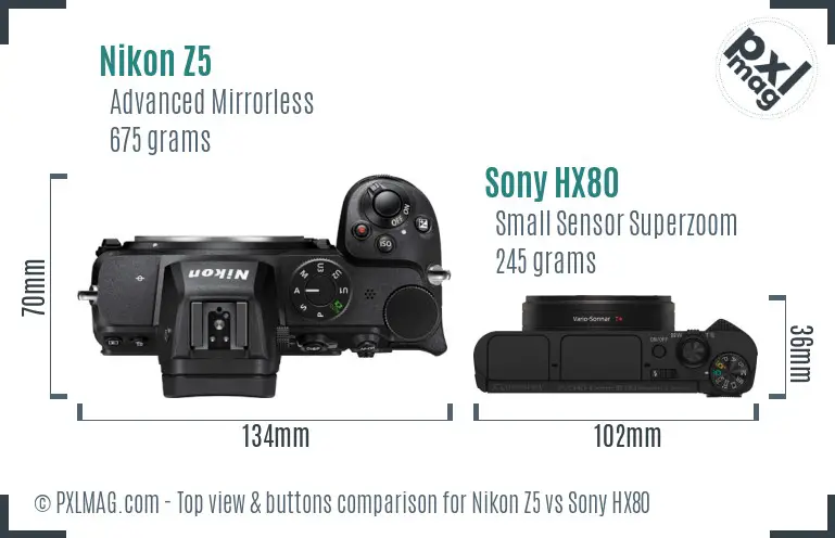 Nikon Z5 vs Sony HX80 top view buttons comparison