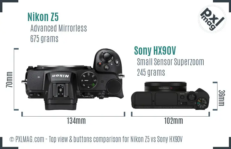 Nikon Z5 vs Sony HX90V top view buttons comparison