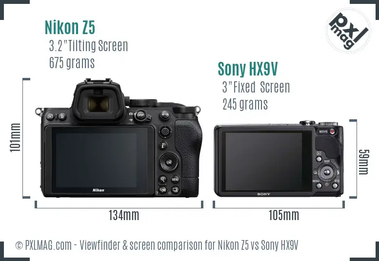 Nikon Z5 vs Sony HX9V Screen and Viewfinder comparison