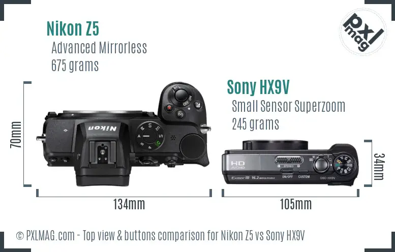 Nikon Z5 vs Sony HX9V top view buttons comparison