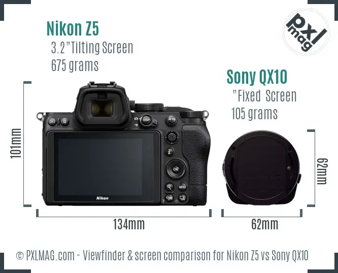 Nikon Z5 vs Sony QX10 Screen and Viewfinder comparison