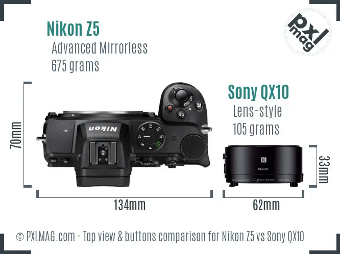 Nikon Z5 vs Sony QX10 top view buttons comparison