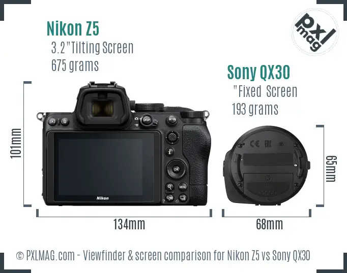 Nikon Z5 vs Sony QX30 Screen and Viewfinder comparison