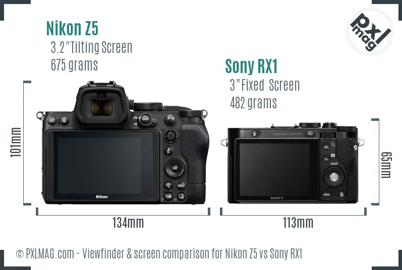 Nikon Z5 vs Sony RX1 Screen and Viewfinder comparison