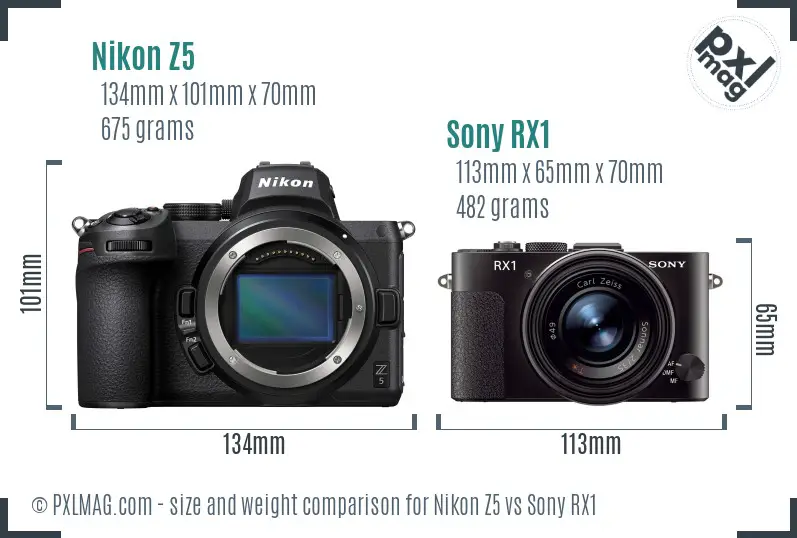 Nikon Z5 vs Sony RX1 size comparison