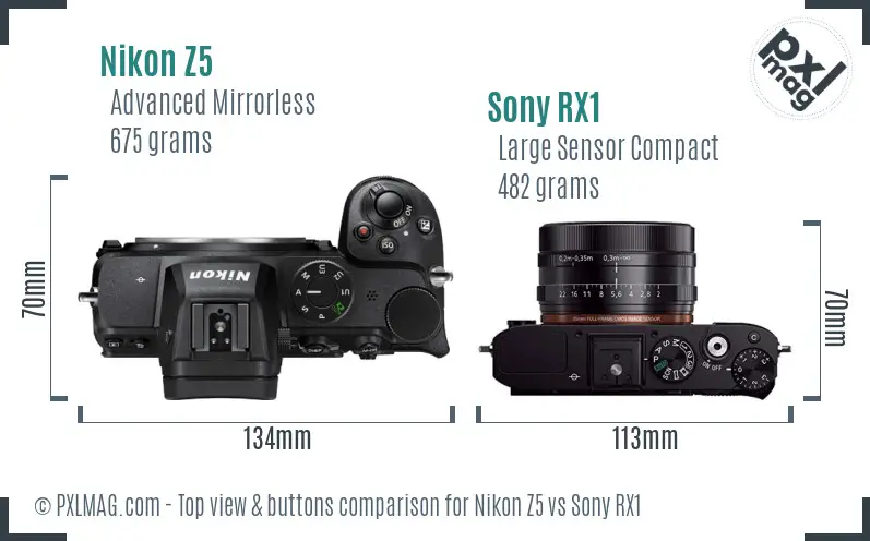 Nikon Z5 vs Sony RX1 top view buttons comparison