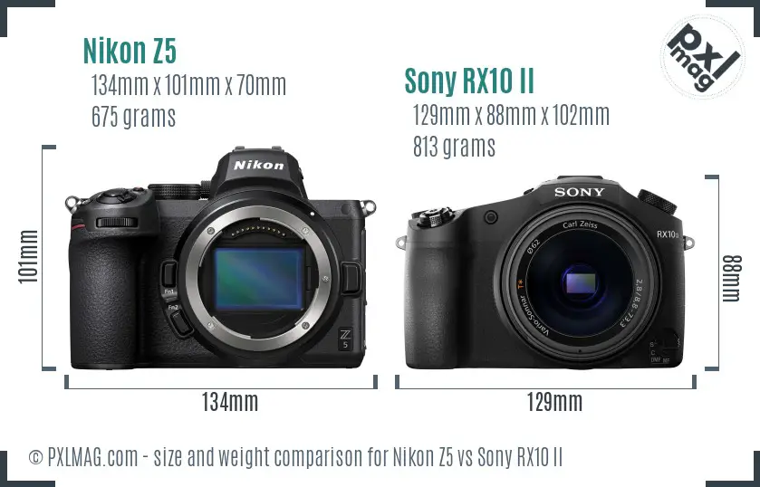 Nikon Z5 vs Sony RX10 II size comparison