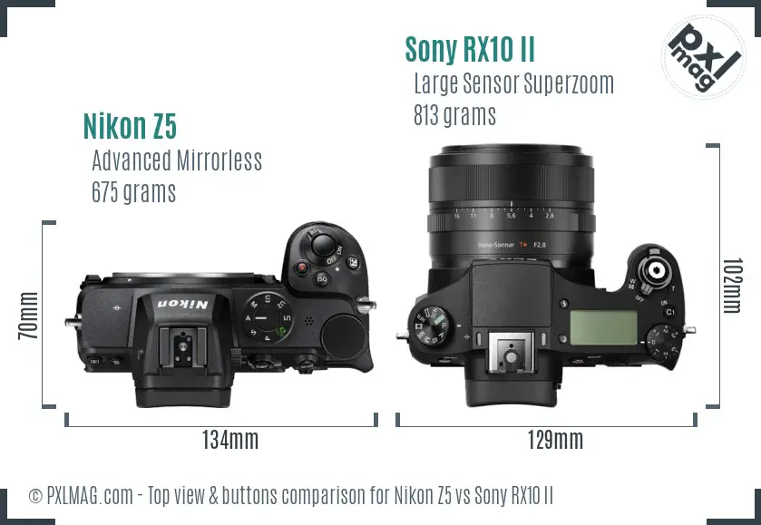 Nikon Z5 vs Sony RX10 II top view buttons comparison