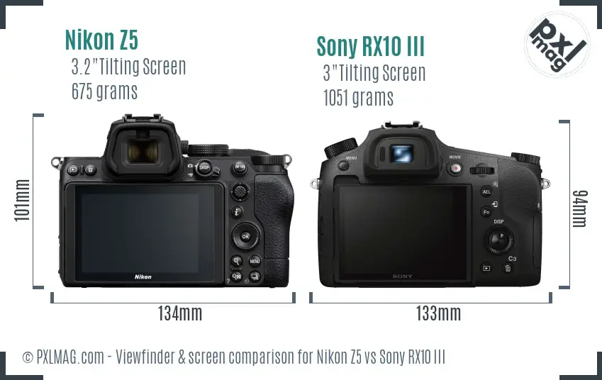 Nikon Z5 vs Sony RX10 III Screen and Viewfinder comparison