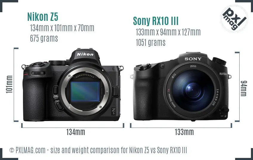 Nikon Z5 vs Sony RX10 III size comparison