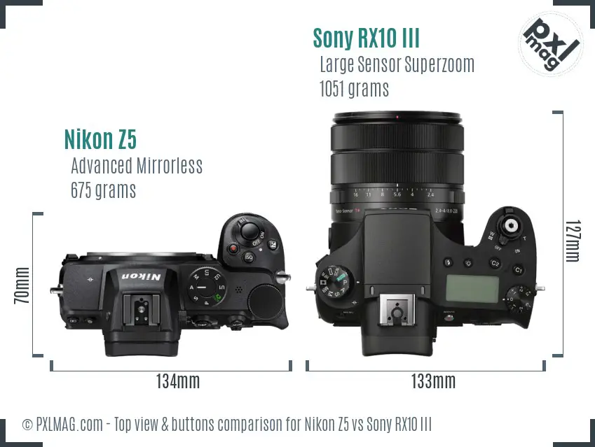 Nikon Z5 vs Sony RX10 III top view buttons comparison