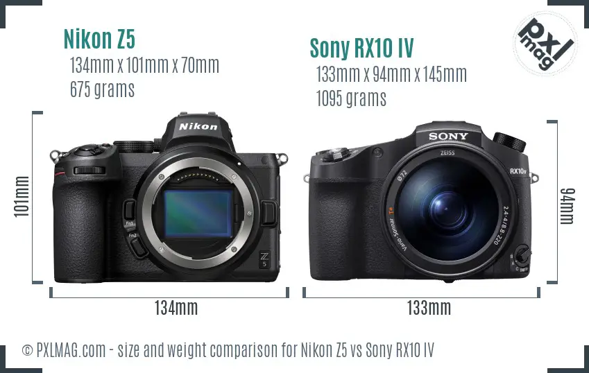 Nikon Z5 vs Sony RX10 IV size comparison