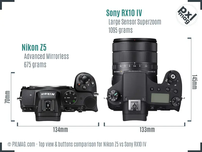 Nikon Z5 vs Sony RX10 IV top view buttons comparison