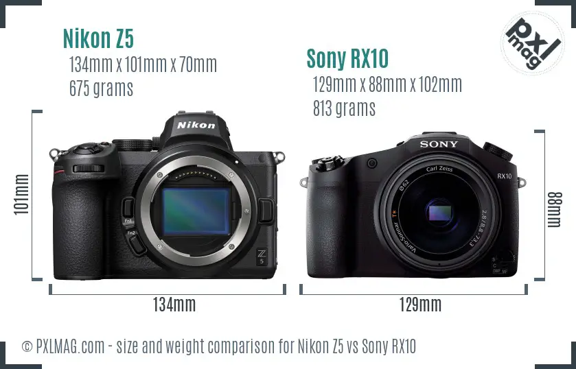 Nikon Z5 vs Sony RX10 size comparison