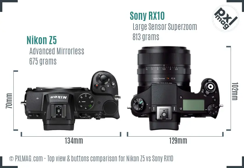 Nikon Z5 vs Sony RX10 top view buttons comparison