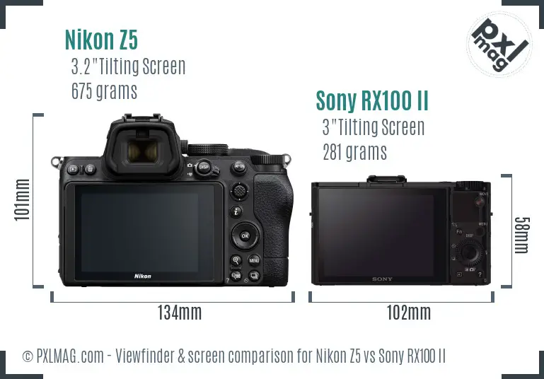 Nikon Z5 vs Sony RX100 II Screen and Viewfinder comparison
