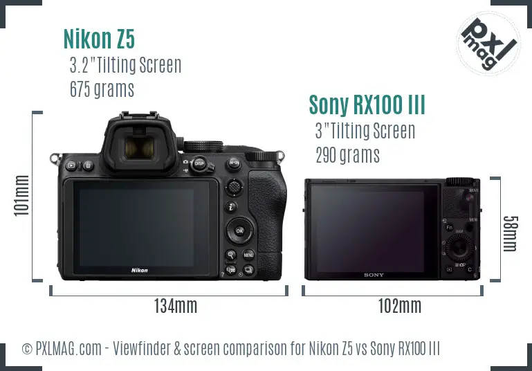 Nikon Z5 vs Sony RX100 III Screen and Viewfinder comparison