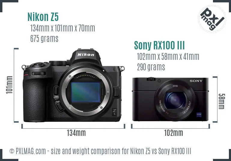 Nikon Z5 vs Sony RX100 III size comparison