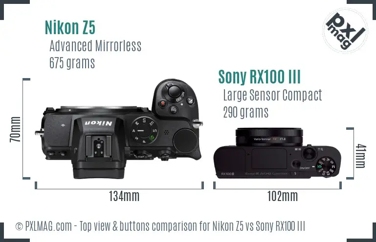 Nikon Z5 vs Sony RX100 III top view buttons comparison