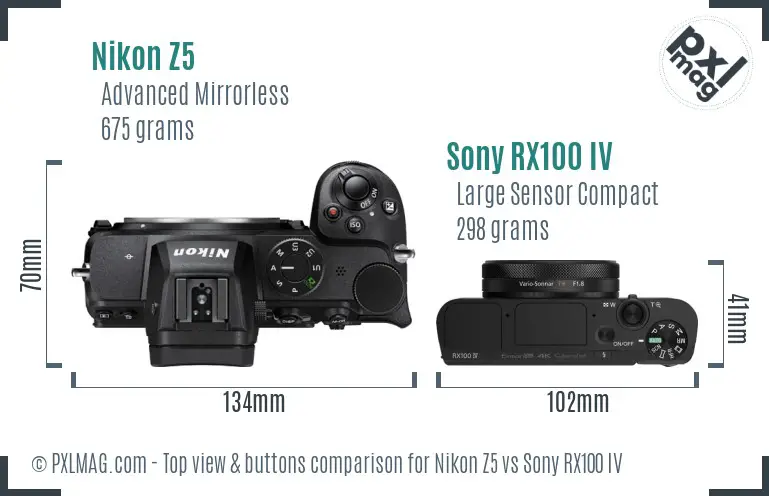 Nikon Z5 vs Sony RX100 IV top view buttons comparison