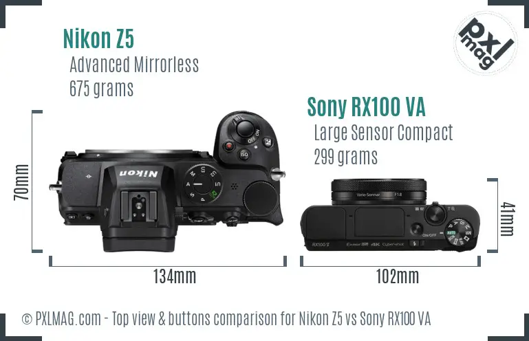 Nikon Z5 vs Sony RX100 VA top view buttons comparison