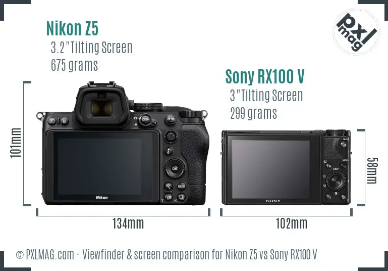 Nikon Z5 vs Sony RX100 V Screen and Viewfinder comparison