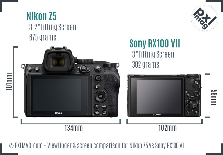 Nikon Z5 vs Sony RX100 VII Screen and Viewfinder comparison