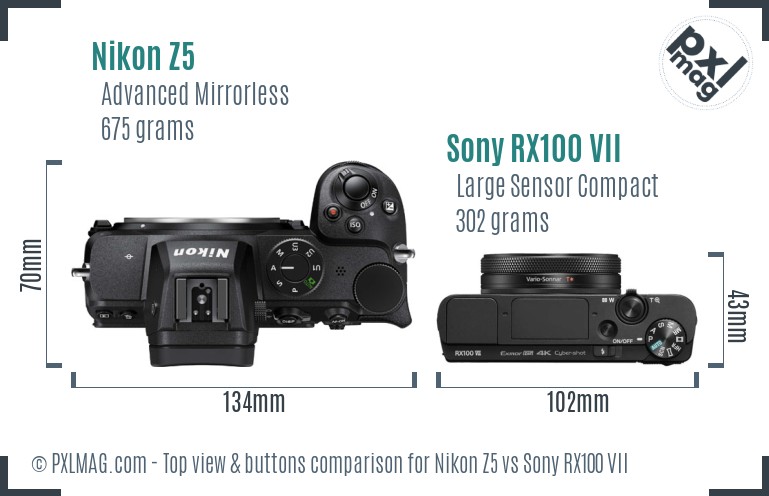 Nikon Z5 vs Sony RX100 VII top view buttons comparison
