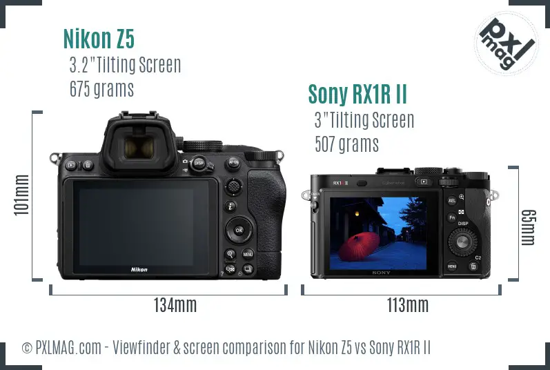 Nikon Z5 vs Sony RX1R II Screen and Viewfinder comparison