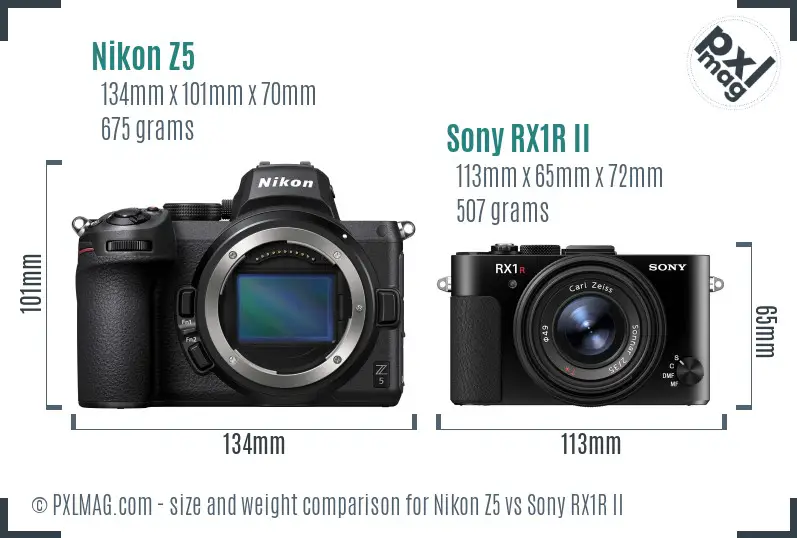 Nikon Z5 vs Sony RX1R II size comparison