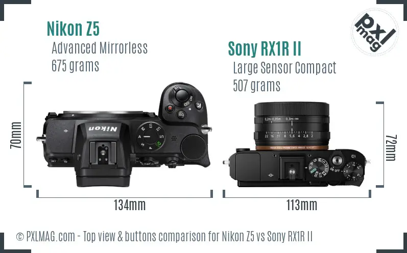 Nikon Z5 vs Sony RX1R II top view buttons comparison