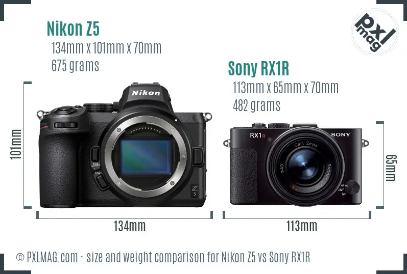Nikon Z5 vs Sony RX1R size comparison