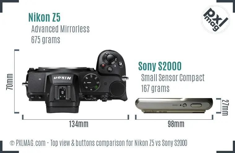 Nikon Z5 vs Sony S2000 top view buttons comparison Nikon Z5 vs Sony S2000 top view buttons comparison