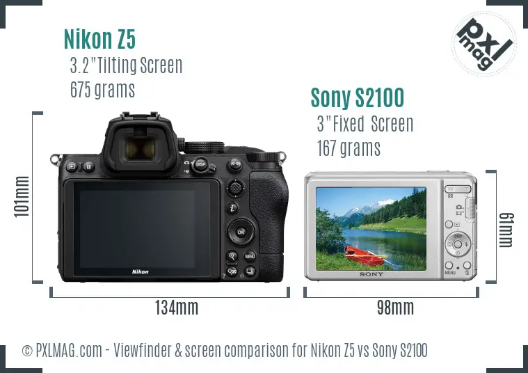 Nikon Z5 vs Sony S2100 Screen and Viewfinder comparison