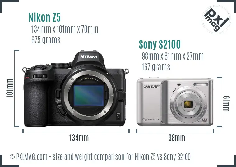 Nikon Z5 vs Sony S2100 size comparison