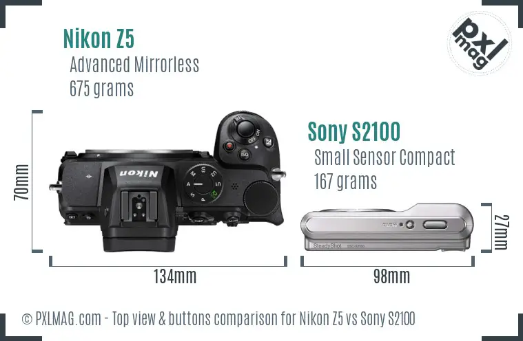 Nikon Z5 vs Sony S2100 top view buttons comparison