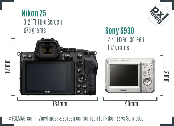 Nikon Z5 vs Sony S930 Screen and Viewfinder comparison