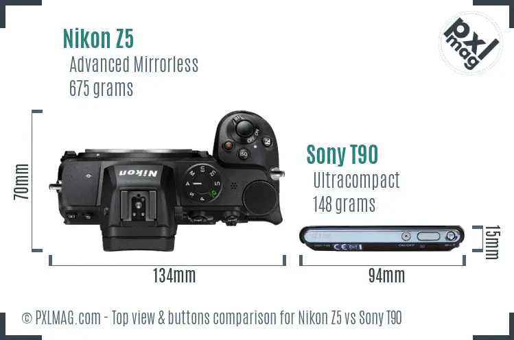Nikon Z5 vs Sony T90 top view buttons comparison Nikon Z5 vs Sony T90 top view buttons comparison