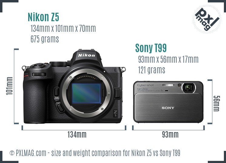 Nikon Z5 vs Sony T99 size comparison