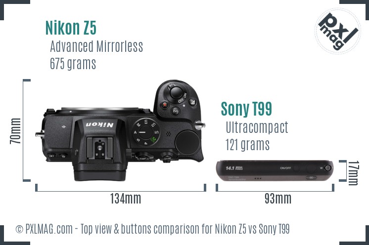 Nikon Z5 vs Sony T99 top view buttons comparison