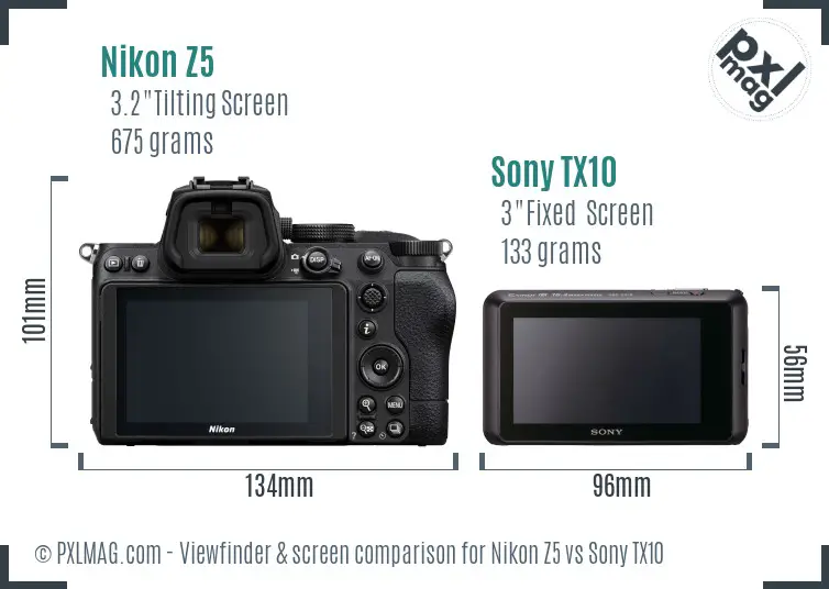 Nikon Z5 vs Sony TX10 Screen and Viewfinder comparison