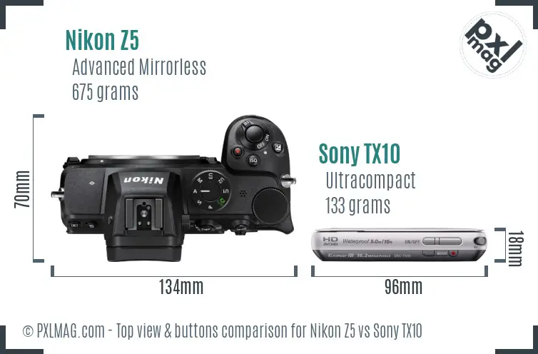 Nikon Z5 vs Sony TX10 top view buttons comparison