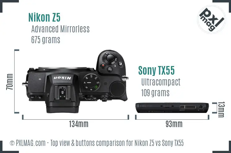 Nikon Z5 vs Sony TX55 top view buttons comparison