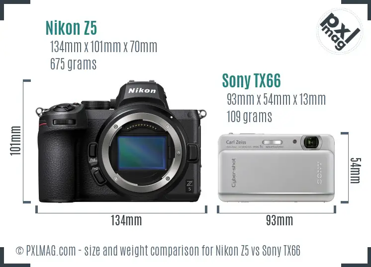 Nikon Z5 vs Sony TX66 size comparison