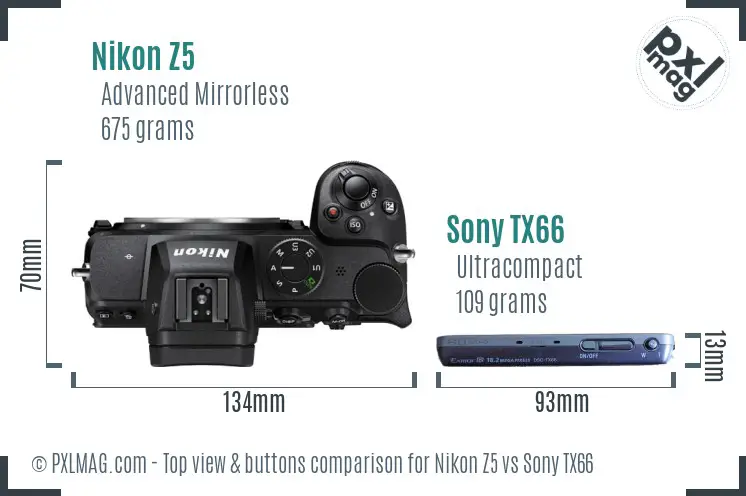 Nikon Z5 vs Sony TX66 top view buttons comparison