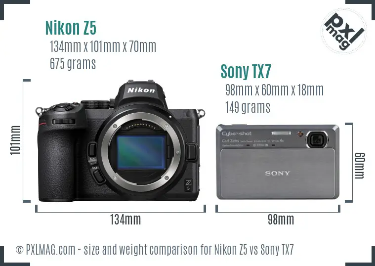 Nikon Z5 vs Sony TX7 size comparison