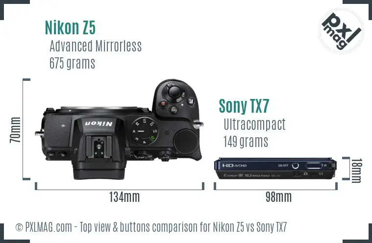 Nikon Z5 vs Sony TX7 top view buttons comparison